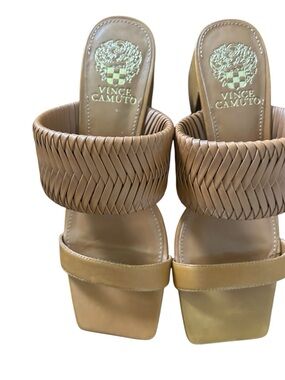 Vince Camuto Tan Leather Braided Strap Slide Mules